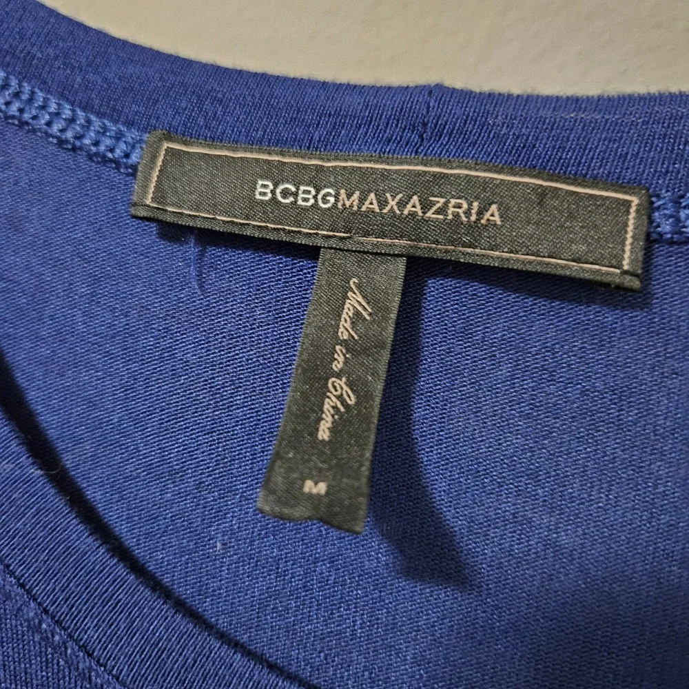 BCBGMAXAZRIA Navy‎ Blue Long Sleeve Asymmetrical Hem Pleated Waist Dress Medium